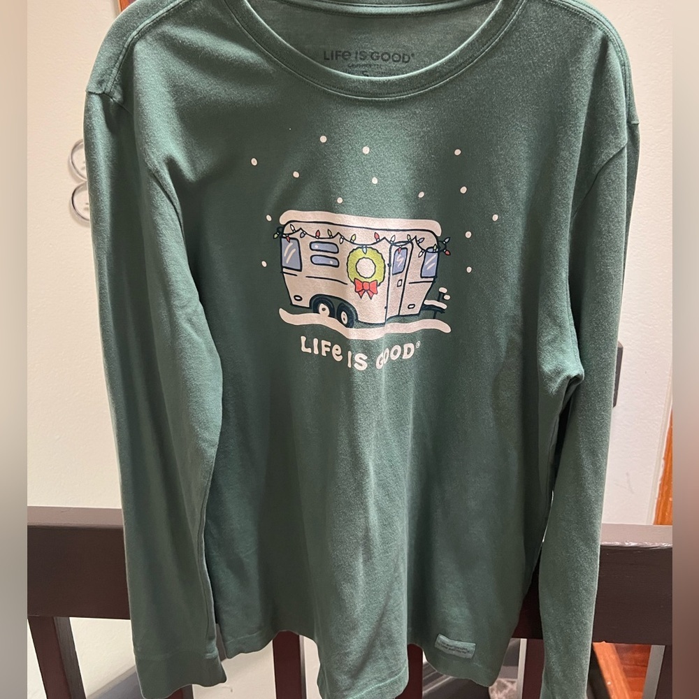 Life Is Good Long Sleeve Shirt - Green with Camper Design #227